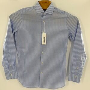 Tintoria Mattei Gentleman Blue White Striped Dress Shirt Mens 39 15.5 Italy NEW
